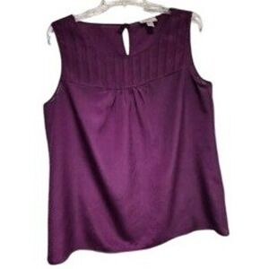 Ann Taylor Loft Womens Large Plum Purple Sleeveless Pleated Bib Blouse Top